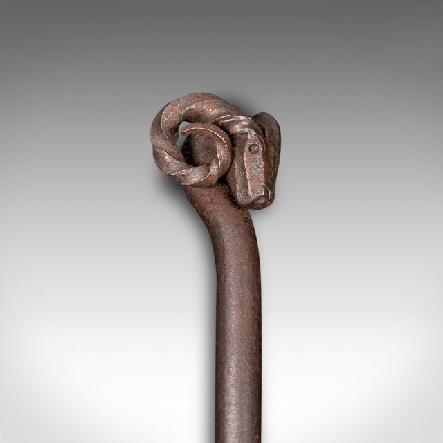 Metal Antique Ram's Head Fire Poker, English Wrought Iron, Aries, Fireplace, Edwardian For Sale - Image 7 of 10