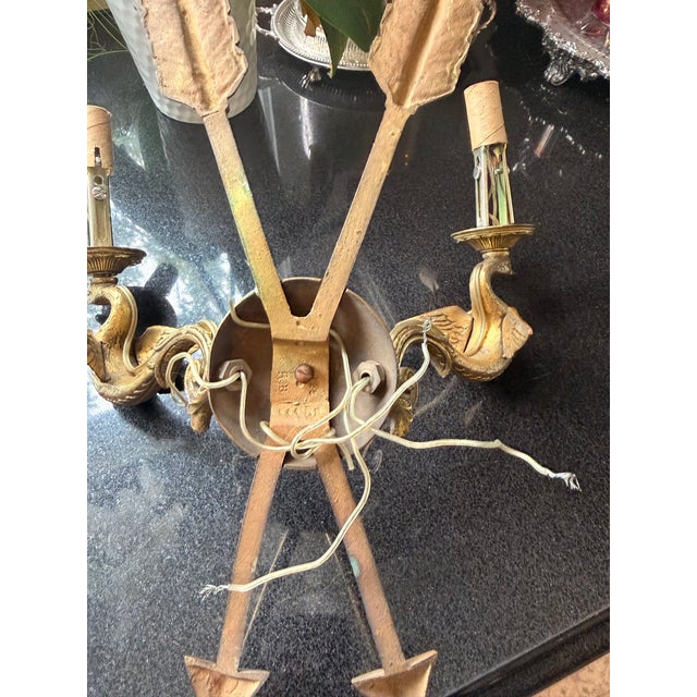 Pair of Vintage French Empire Revival Brass and Enamel Swan Sconces For Sale - Image 10 of 12