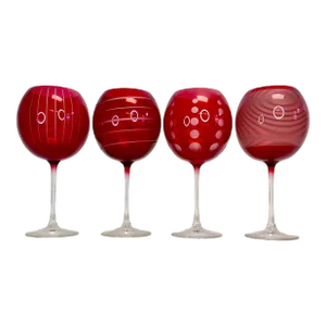 Vintage Art Deco Hollywood Regency Ruby Red Balloon Wine Glasses, Mikasa - Set of 4