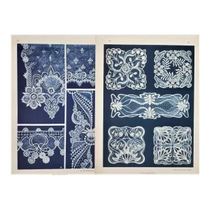 Pair-C1900 French Art Nouveau Floral Lace Design Lithographs With Documentation
