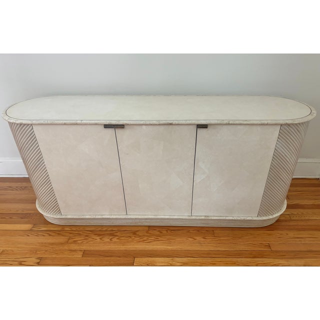 Casa Bique's 1980s Neoclassical marble-topped credenza was created for designer interiors using authentic European...