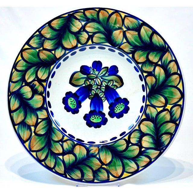 Wall Plate Faience with Blue Majolica Flowers Copenhagen Denmark