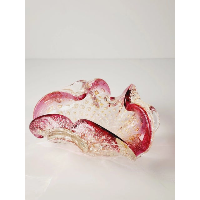 Raspberry Pink Vintage Murano Bullicante Art Glass Bowl For Sale - Image 8 of 11