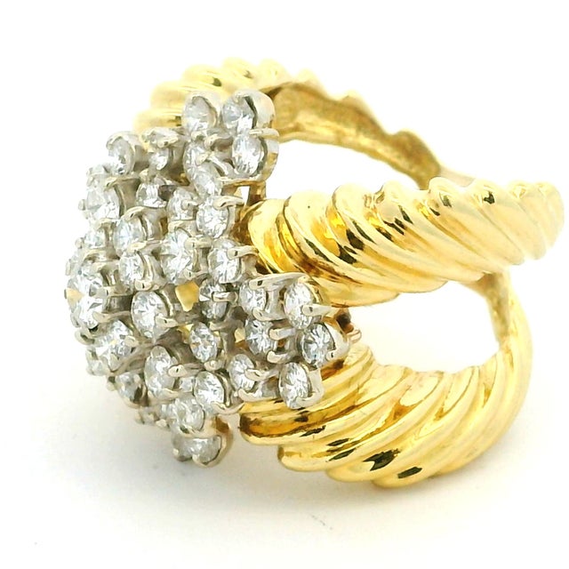 Vintage 18k Gold Diamond Bombe Cocktail Ring, 3.75 Carats, Size 7 For Sale - Image 10 of 14