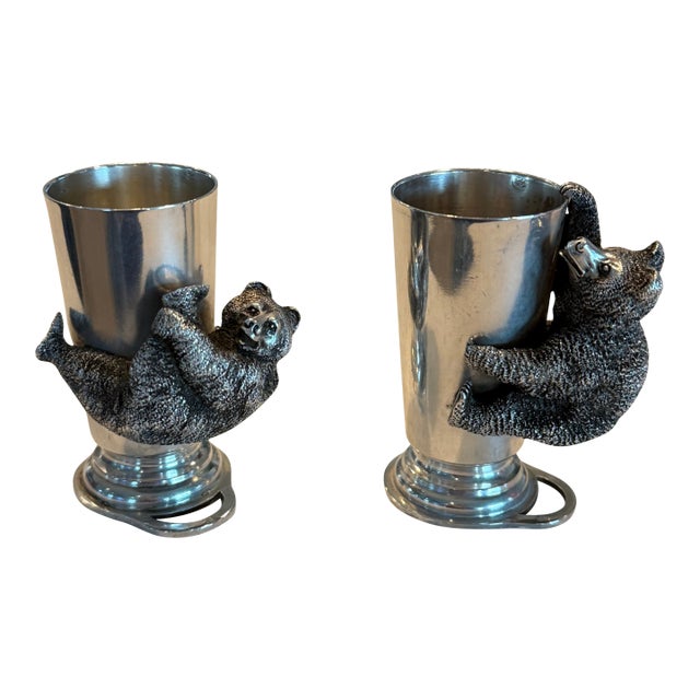 19th Century Russian Silver Bear Vodka Cups - a Pair For Sale