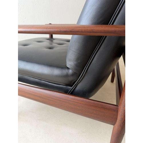 Scandinavian Armchair in Teak and Black Leather, 1960s For Sale - Image 6 of 13