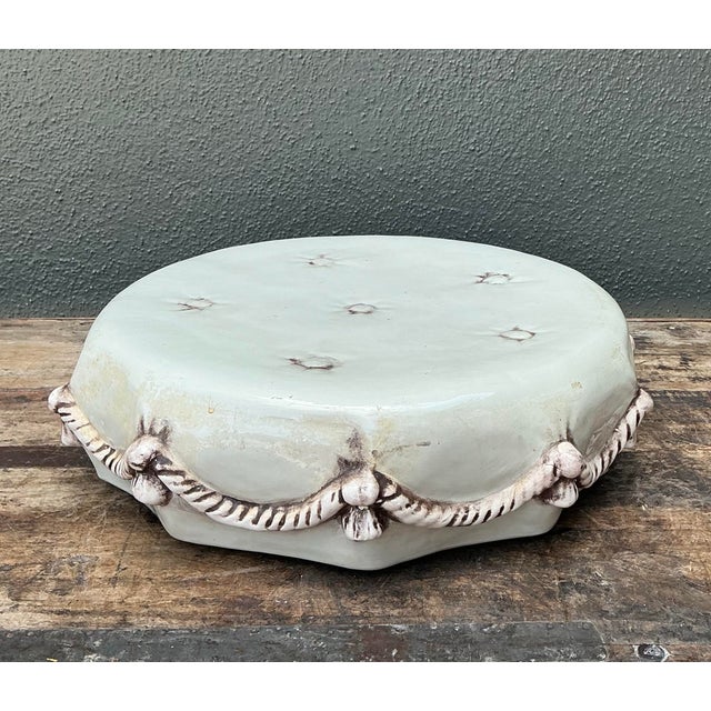 Alabaster Vintage Glazed Ceramic Swag Pedestal For Sale - Image 8 of 12