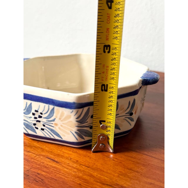Authentic Hand-Painted Henriot Quimper French Faience Octagonal Double-Handled Dish – Signed, Circa Mid-20th Century For Sale In Boise - Image 6 of 12