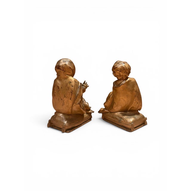 Pair of 19th Century Gilt Bronze Cherub Putti Decorative Bookends For Sale - Image 4 of 5