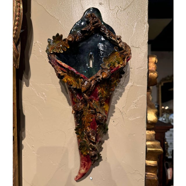 Early 20th Century Early 20th Century French Barbotine Majolica Cornucopia Wall Pocket For Sale - Image 5 of 9
