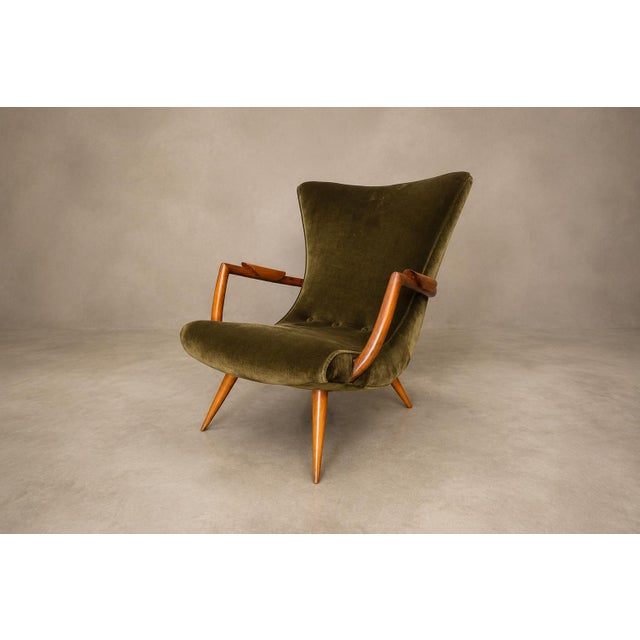 Mid-Century Modern Giuseppe Scapinelli Sculptural Caviúna & Olive Green Mohair Armchairs, Brazilian Modern, 1950s For Sale - Image 3 of 18