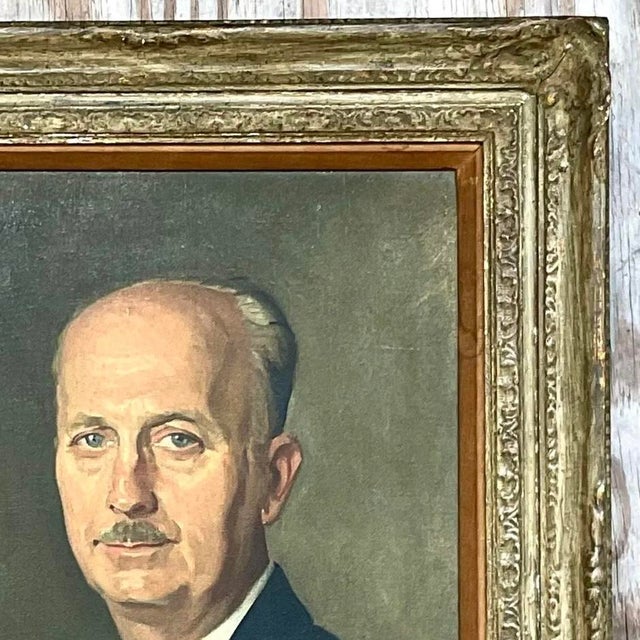 Vintage Regency Signed Original Oil Portrait Painting on Canvas For Sale - Image 10 of 12