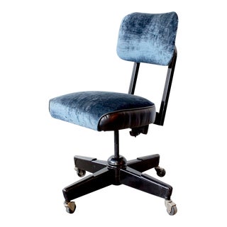 1960s Vintage Black & Blue Velvet Task Chair For Sale