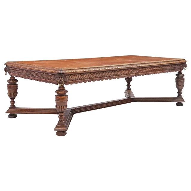 Gorgeous 1800s Antique English, Jacobean Revival, Carved, Leather Top, 103". Library Table!! Antique Library Table,...