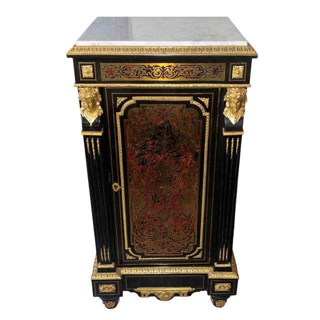 19th Century French Boulle Cabinet With Dore Bronze and White Marble Top For Sale In Los Angeles - Image 6 of 9