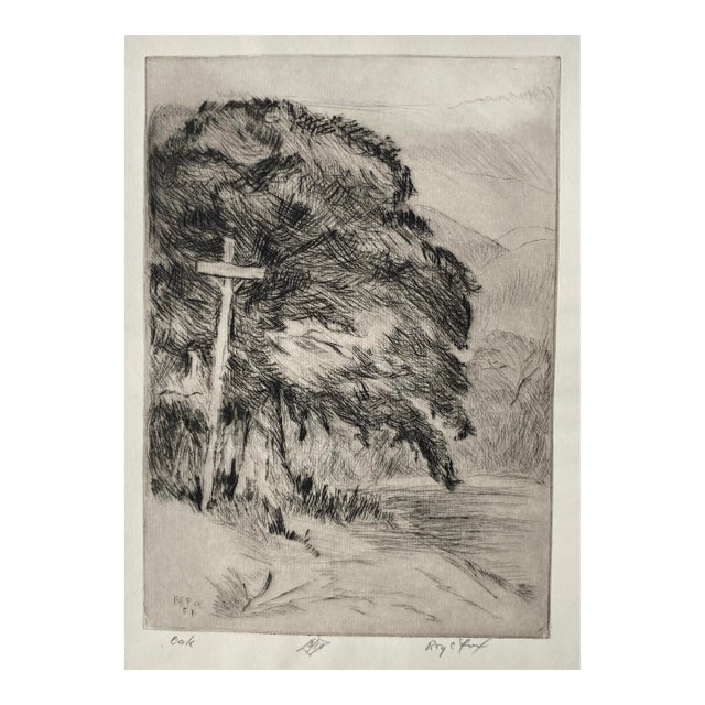 1957 Roy Fox Oak Landscape Drypoint For Sale