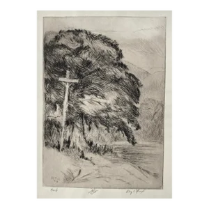 1957 Roy Fox Oak Landscape Drypoint