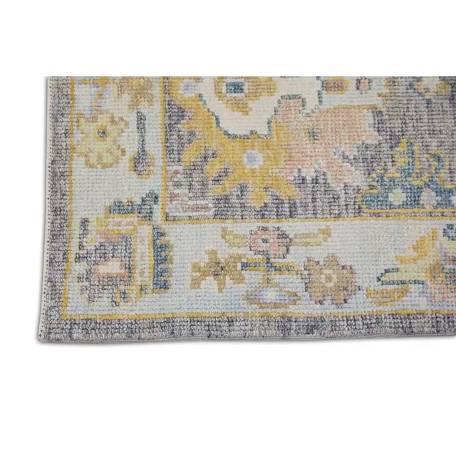 Modern Turkish Oushak Rug Blue Yellow Gray Handwoven Vintage Rug 2'4" X 3'5" For Sale - Image 3 of 6