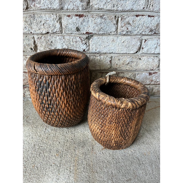 Pair of Vintage Woven Baskets For Sale - Image 9 of 16