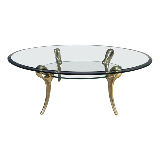 Brass and Glass Coffee Table, 1970s For Sale