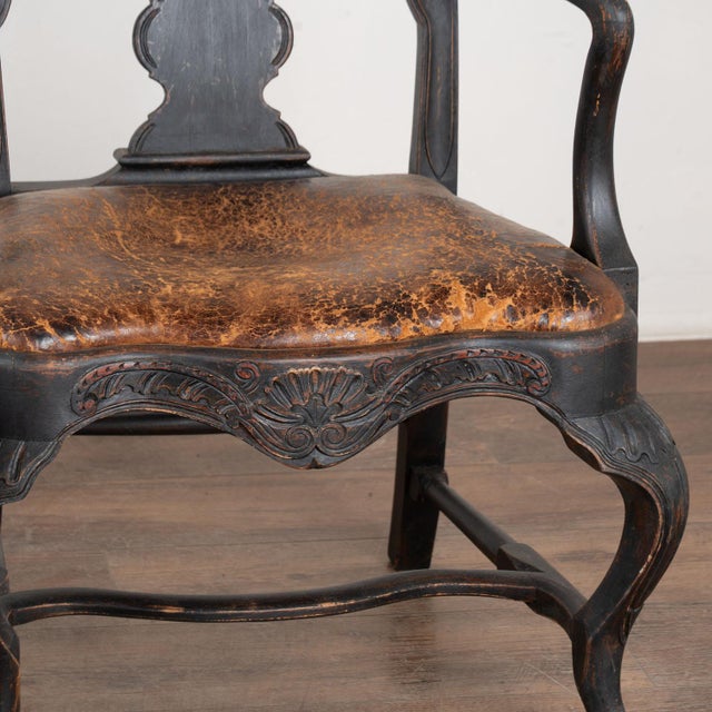 Wood Pair of 19th Century Swedish Black Rococo Armchairs For Sale - Image 7 of 12
