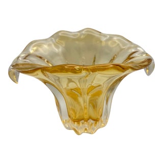 Vintage Teleflora Champagne Gold Art Glass Vase Waterfall Tulip Hand Blown For Sale