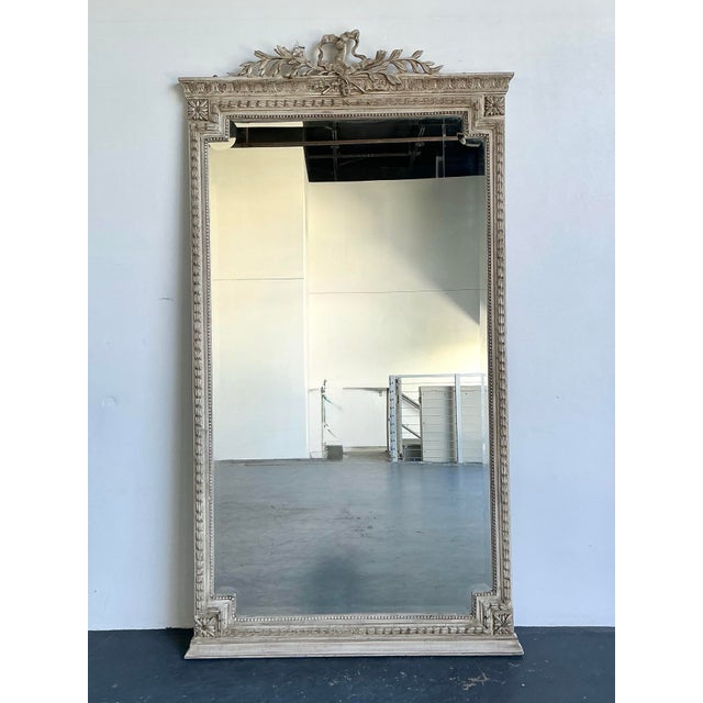 Taupe Vintage Monumental Carved Ribbon Floor Mirror For Sale - Image 8 of 12