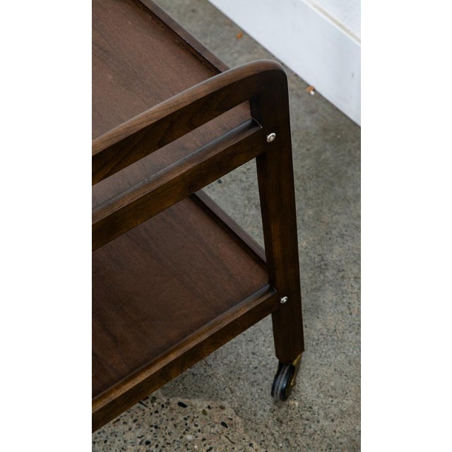 Brown 1960s Mid Century Modern Serving Cart Trolley Wood Rolling Bar Walnut Serving For Sale - Image 8 of 12