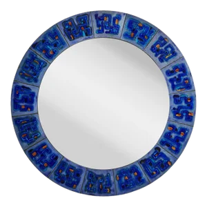4/5 Blue Hand-Painted Enamel Mirror by Bodil Eje, Denmark 1960s