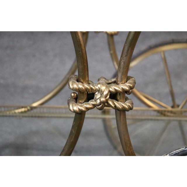 Hollywood Regency Gold Leaf Gilded Metal Italian Tea Trolley Liquor Cart For Sale - Image 4 of 12