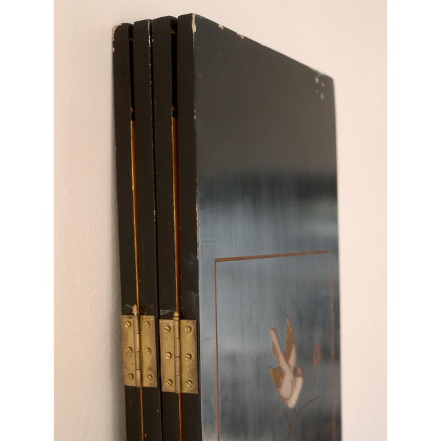 Vintage Asian Gold Leaf Coromandel 4-Panel Folding Screen With Birds in Nature Scenes For Sale - Image 18 of 18