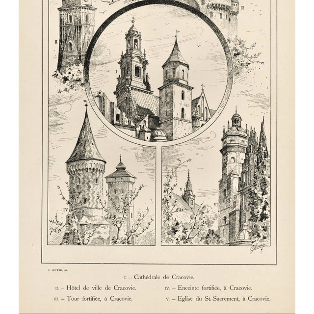 Large C1880s French Architecture Lithograph of Towers & Clock Towers For Sale - Image 4 of 5