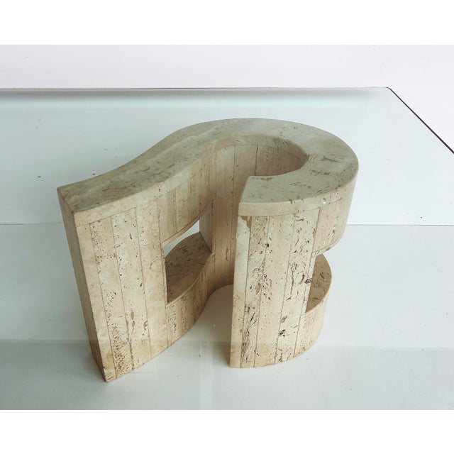 Beige Late 20th Century Sculptural Travertine Post-Modern Question Mark Coffee Table, Beveled Glass Top For Sale - Image 8 of 10