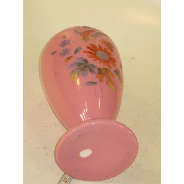 Pink Late 19th Century Vase Victorian Pink Cased Glass with Hand Painted Enamel Bird & Flowers For Sale - Image 8 of 12