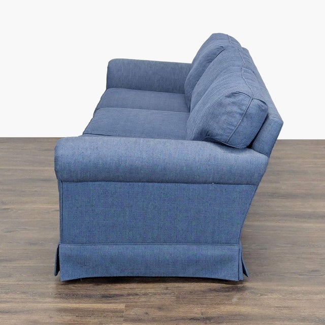 Traditional Sherrill 3-Seat Blue Sofa With Rolled Arms For Sale - Image 3 of 8