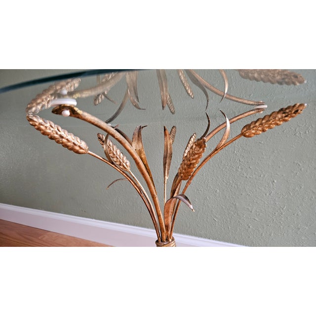Hollywood Regency Gold Sheaf of Wheat Accent Table For Sale - Image 4 of 9
