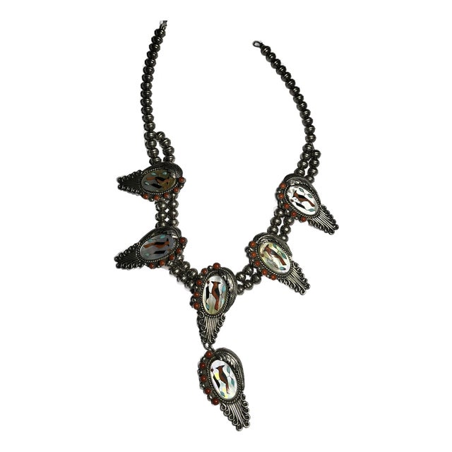 1980s Zuni Inlay Cardinal Station Necklace For Sale
