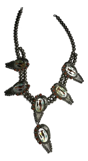 1980s Zuni Inlay Cardinal Station Necklace