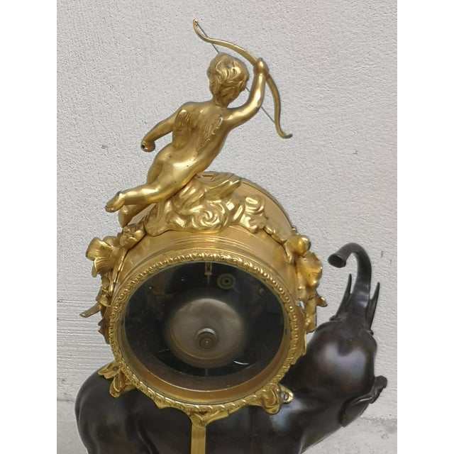 Gilt Bronze Desk Clock with Elephant Angel Decor For Sale - Image 15 of 18