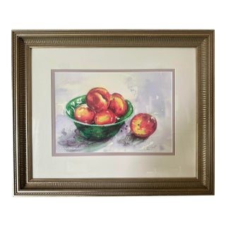 Signed and Numbered Print of “Nectarines in a Green Bowl” Watercolor Painting For Sale