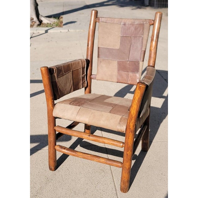 Early 20th Century Old Hickory Arm Chairs With Patchwork Leather - Set of Four For Sale - Image 4 of 11