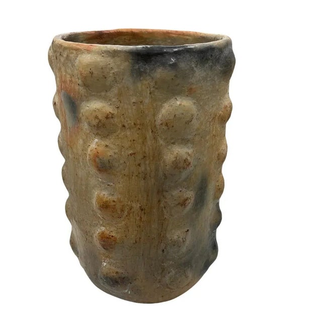 Sejnane Cylindrical Clay Bumpy Vessel - Light Large | Chairish