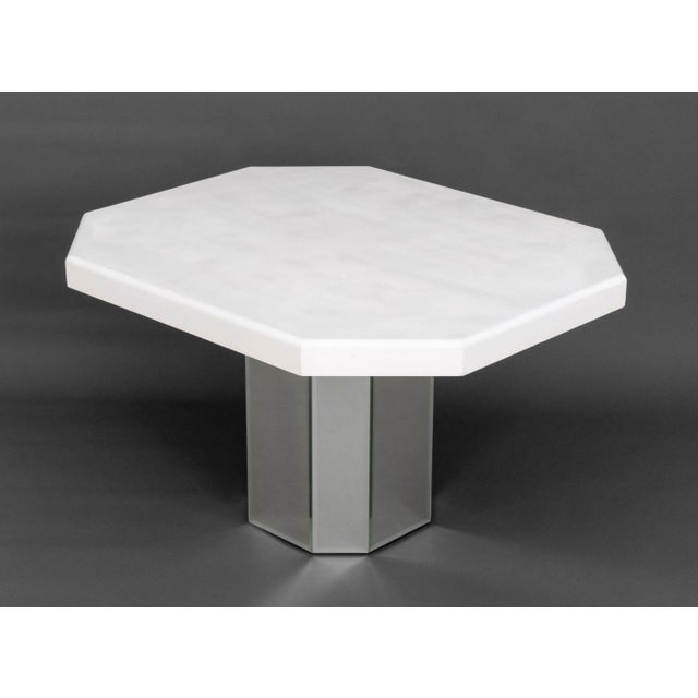 Wood Modern White Painted and Mirrored Pedestal Table For Sale - Image 7 of 8