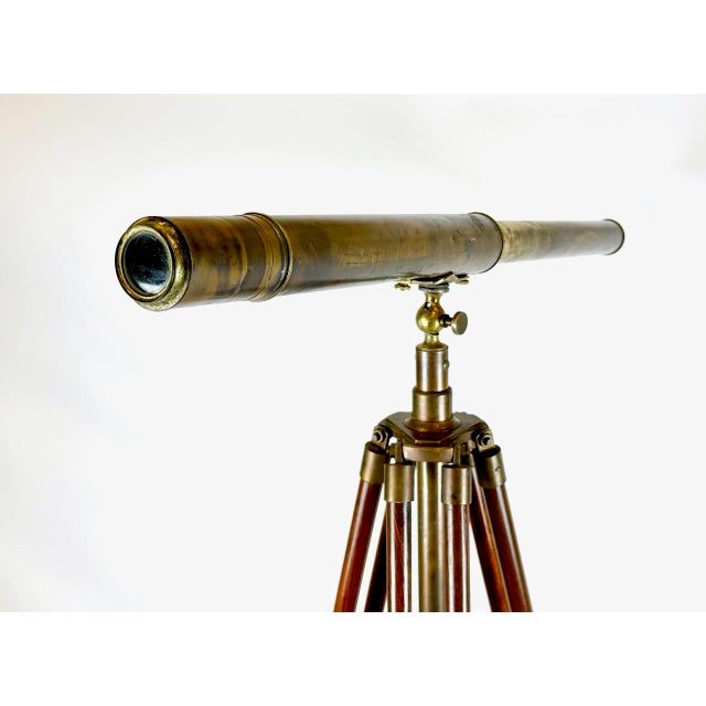 Antique French Brass Tripod Telescope, 1950s For Sale - Image 9 of 16