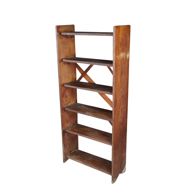 Farmhouse Late 20th Century Primitive Oak 6 Shelf Library Bookcase Bookshelf Office Console 58" For Sale - Image 3 of 10