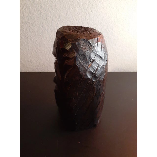 Contemporary 1980s Hand Carved Wooden Face Sculpture For Sale - Image 3 of 7