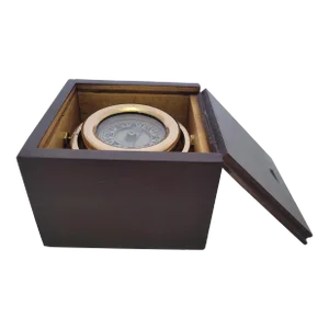 Brass Boat Compass in Varnished Wood Box