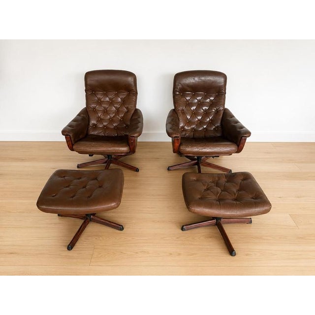 Vintage Swedish Brown Leather Swivel Chairs from Gote Møbler For Sale - Image 10 of 10