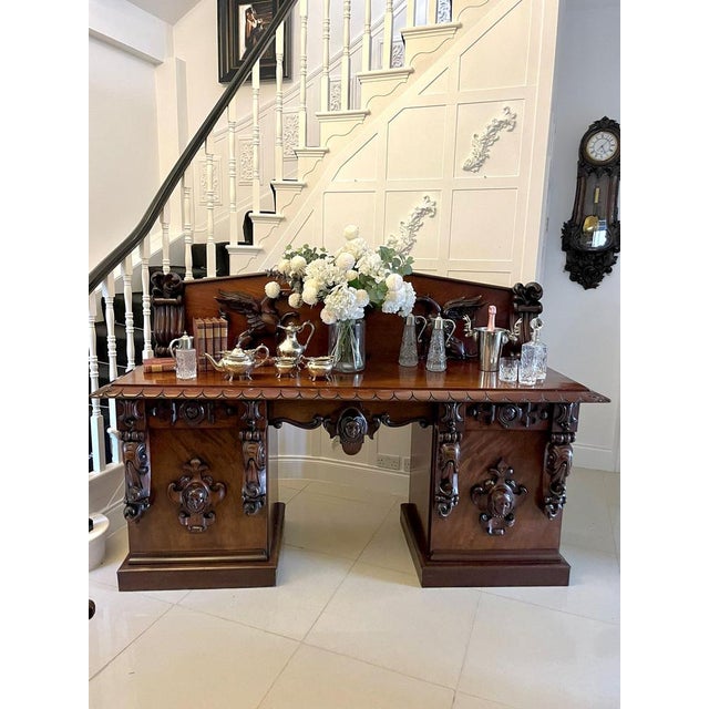 Magnificent quality antique william iv carved mahogany sideboard having an incredible pair of high-relief exceptionally...
