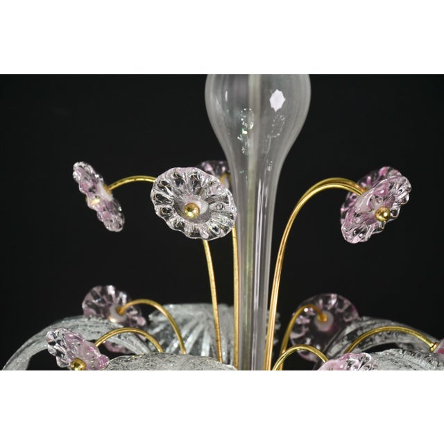 Charming Vintage Venetian Chandelier, Pink Flower Murano Glass, 1970s For Sale - Image 12 of 15